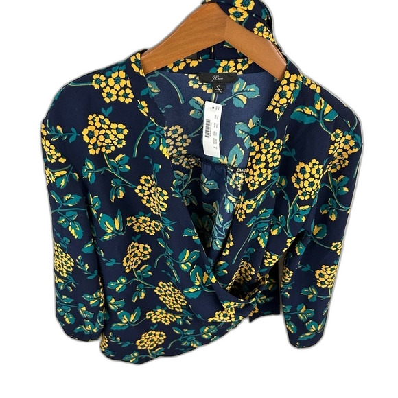 J. Crew Golden Floral Drapey Crepe Wrap Blouse NWT Size Medium - Picture 15 of 15